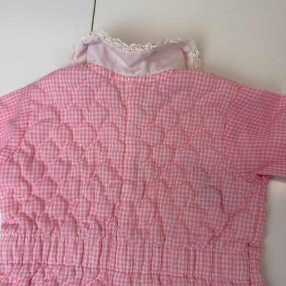 Vintage 80s Thomas Girls Quilted Gingham Pink Footless Bodysuit - 6-9 Months - Picture 10 of 13